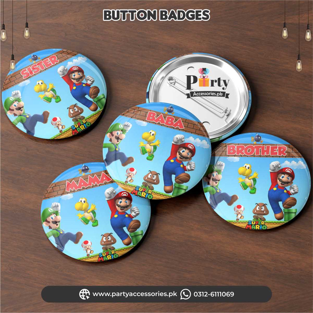 Super Mario theme Button badges Pack of 6 pcs