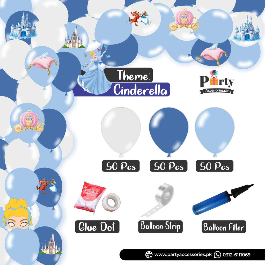 Cinderella Colors Theme Balloon Arch  Kit 150 Balloons with stickers for Decoration