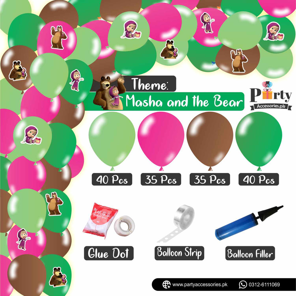 Balloons arch in Masha and the Bear theme birthday party decoration 