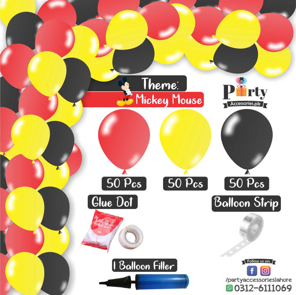 Arch Set Garland kit 150 balloons in Mickey Mouse theme colors
