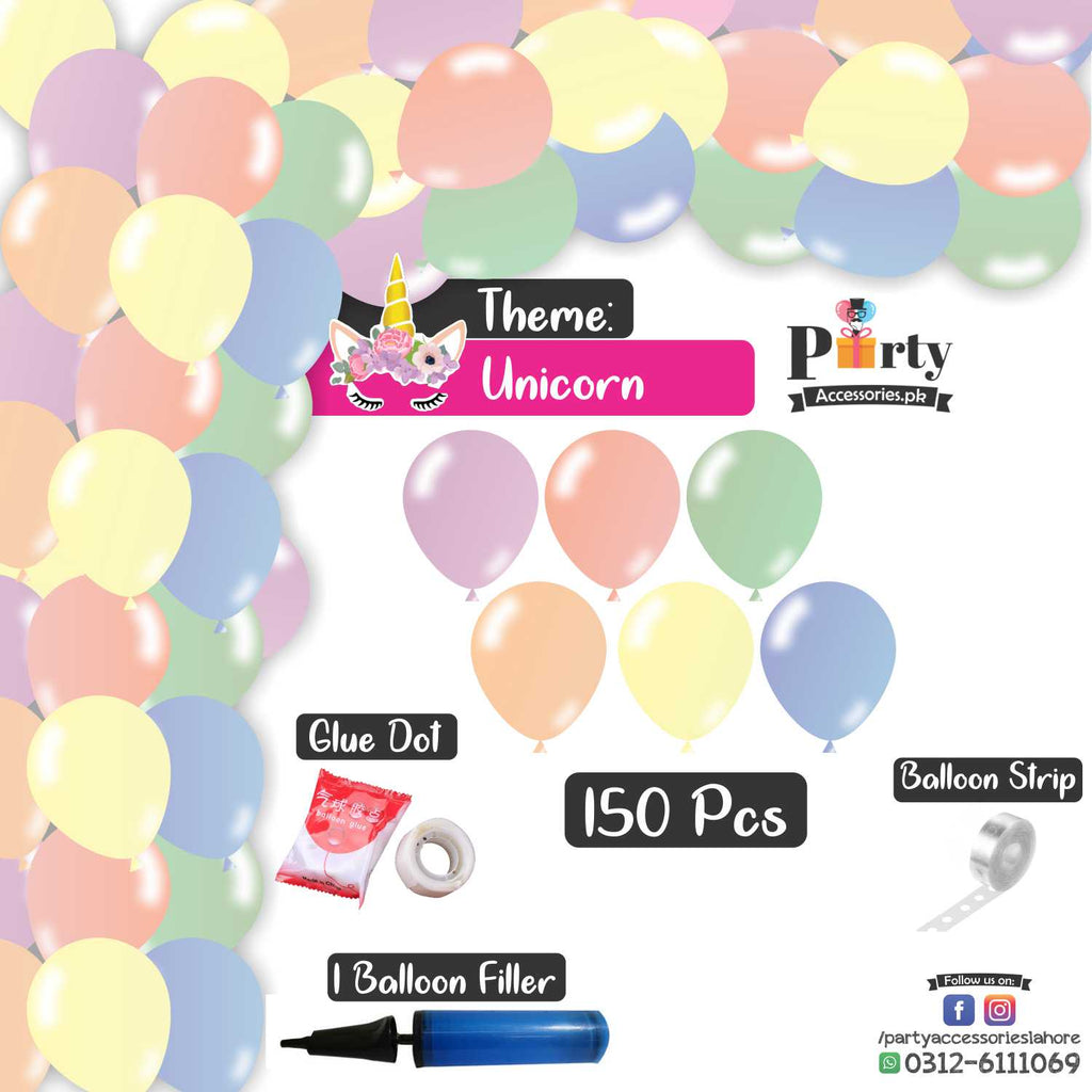 Arch Set Garland kit 150 balloons in Unicorn theme colors