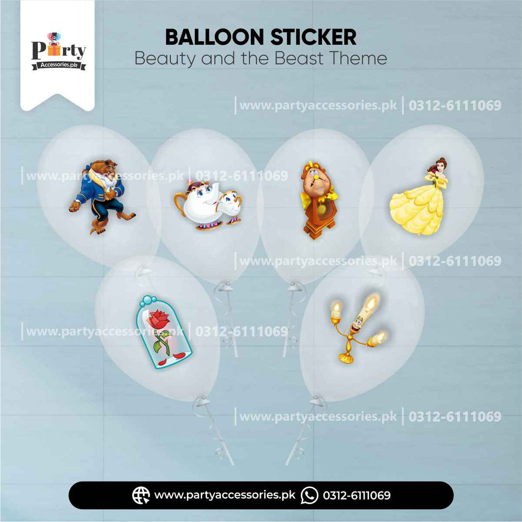 Transparent Balloons with Stickers in Beauty and the Beast Theme