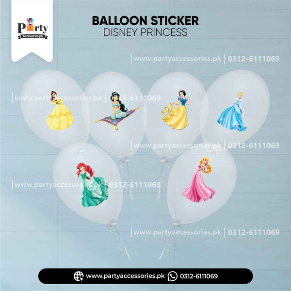 Disney Princess Theme Birthday Decoration Transparent Balloons With Stickers (Pack of 6)