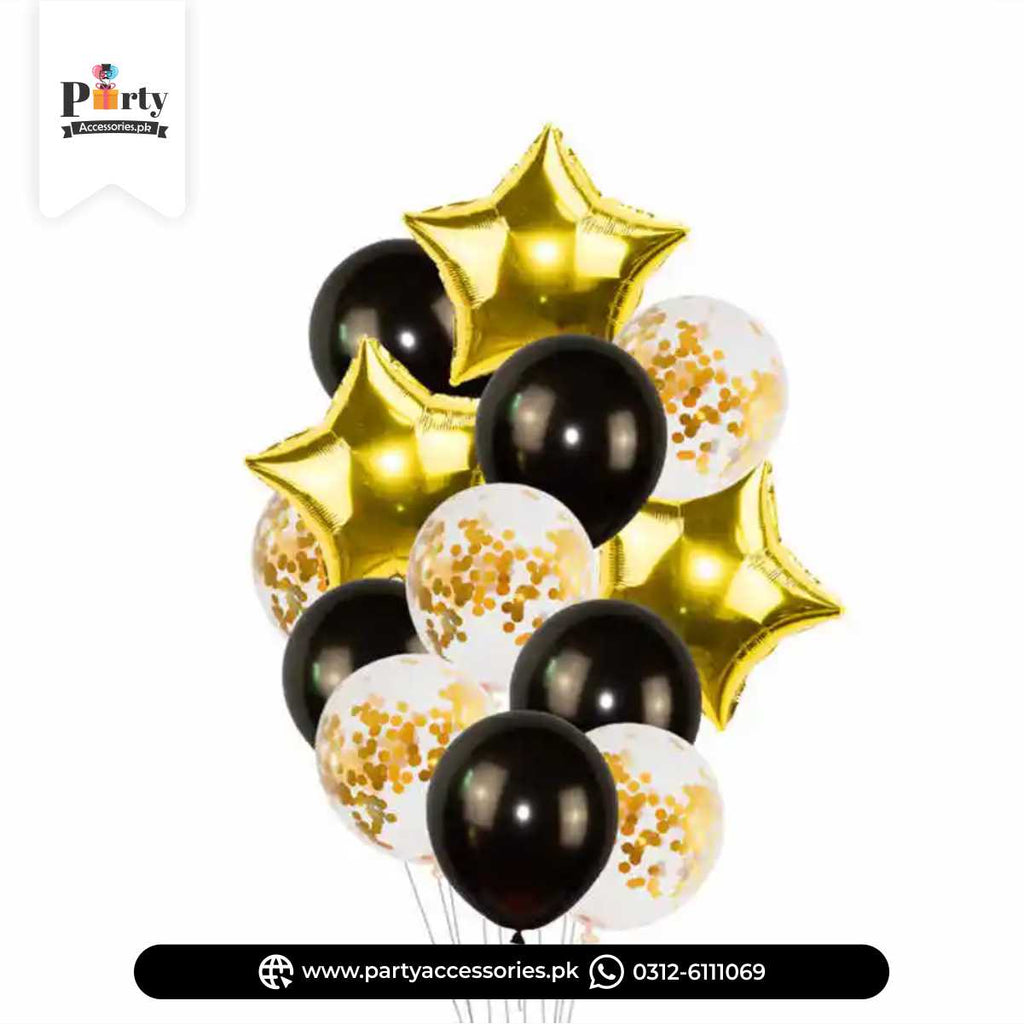 Multi confetti balloons set blue 14 pcs | star balloons latex balloons heart foil balloons