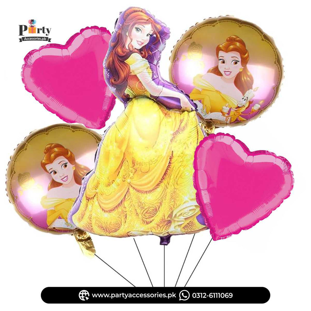 Disney Princess Belle Character Birthday Exclusive Foil Balloons Set of 5 pcs