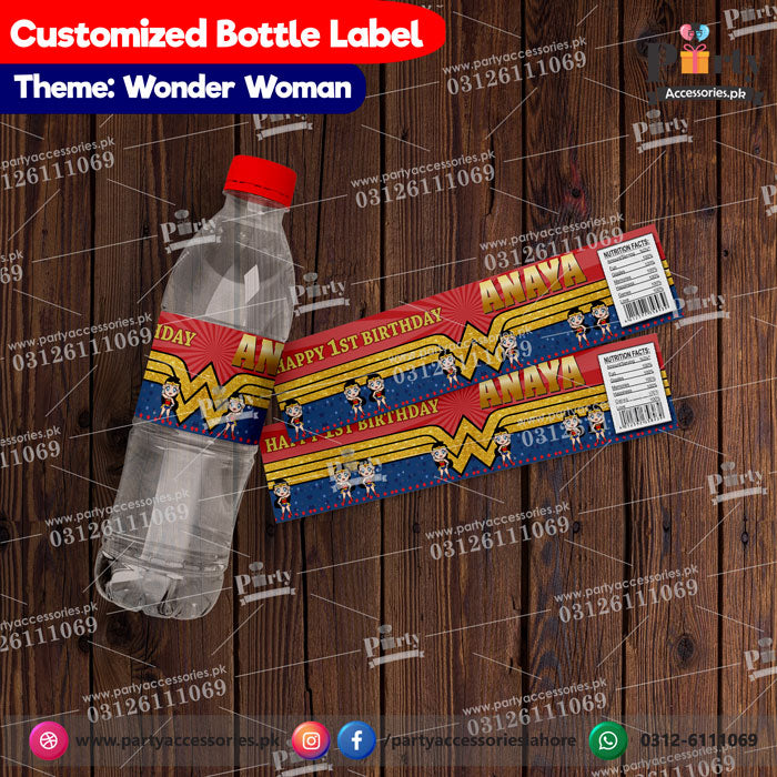 wonder woman theme customized bottle labels 