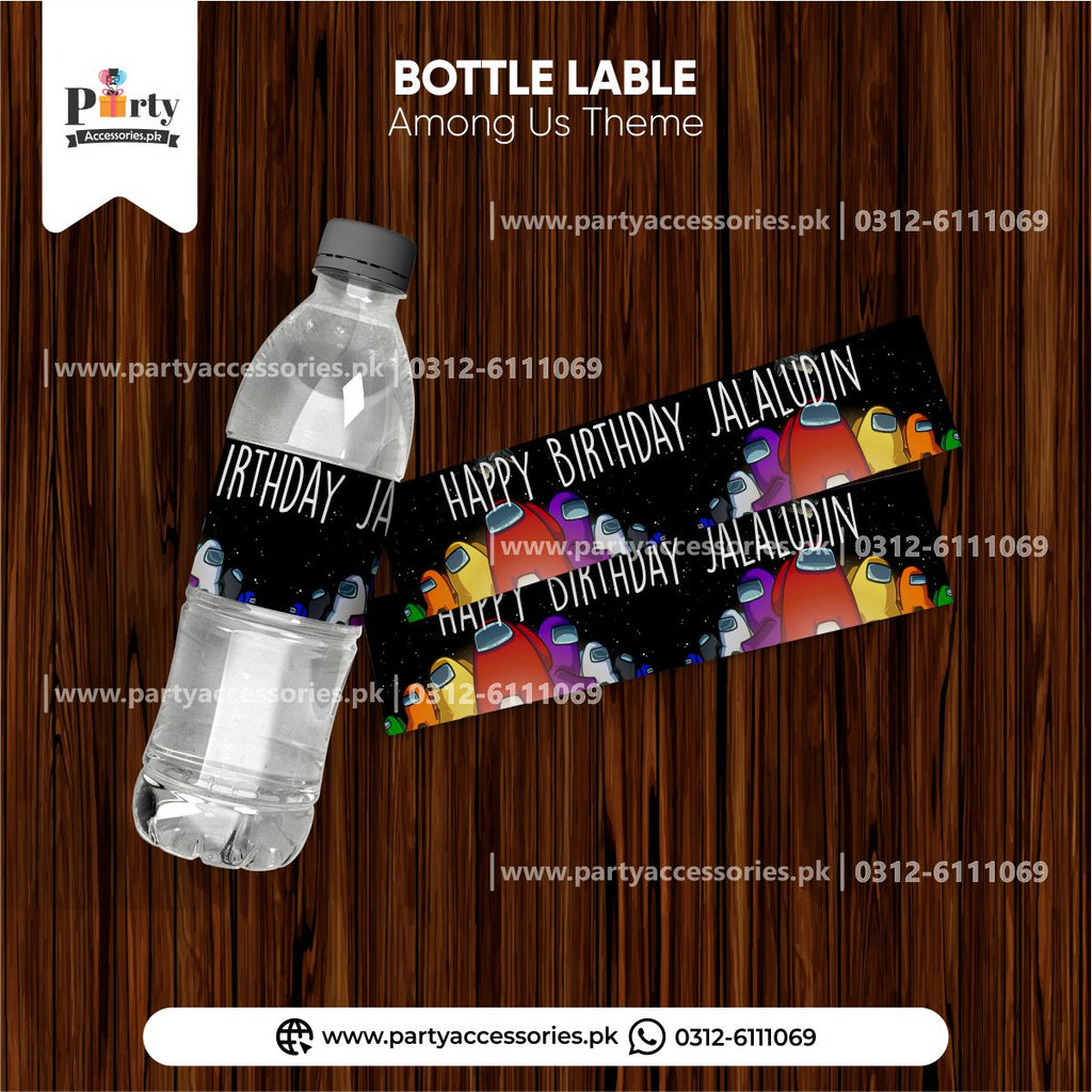 among us theme customized bottle labels / wraps