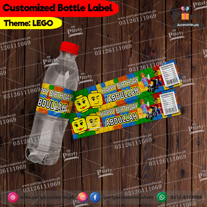Lego theme Customized Bottle Label wraps | Pack of 6