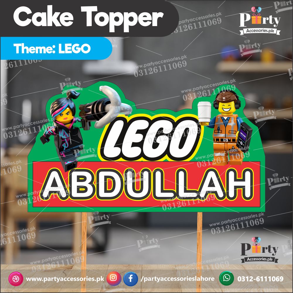 Customized Lego theme birthday cake topper in card