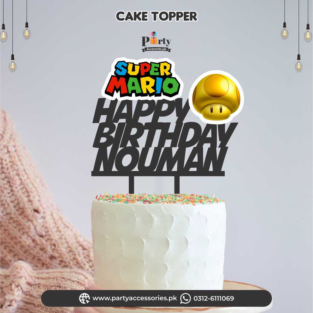 Super Mario theme Customized wooden cake topper