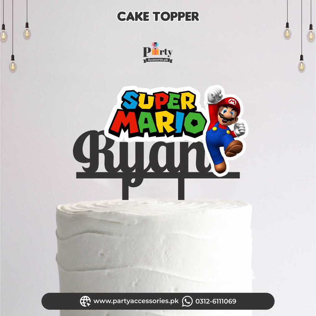 Customized Wooden Cake Topper in Super Mario Theme 
