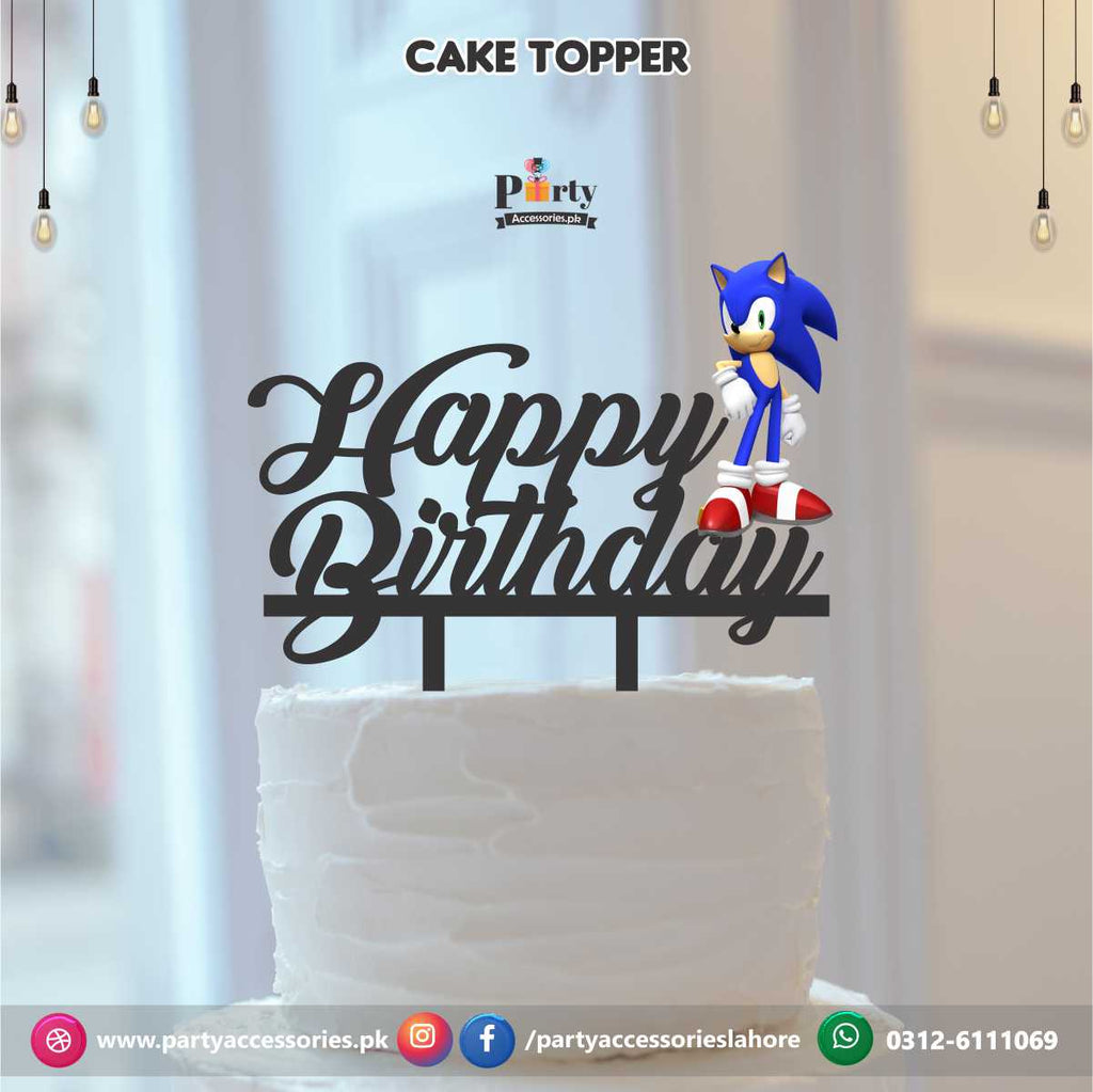 Customized Happy birthday wooden cake topper in Sonic theme