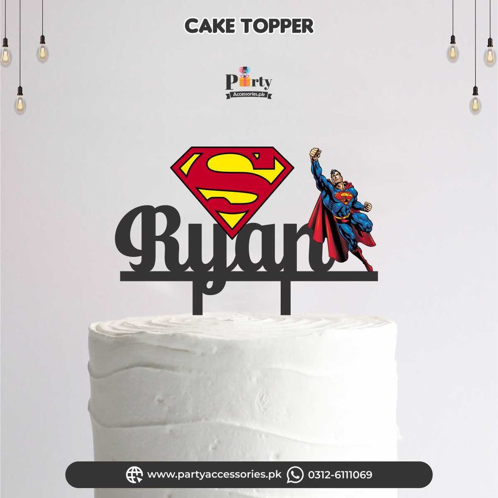 CUSTOMIZED SUPERMAN THEME CAKE TOPPER ON WOOD