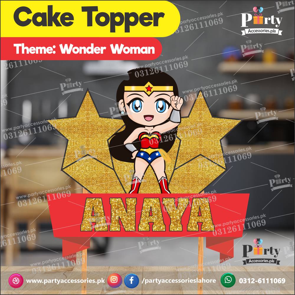 wonder woman theme birthday customized card cake topper 