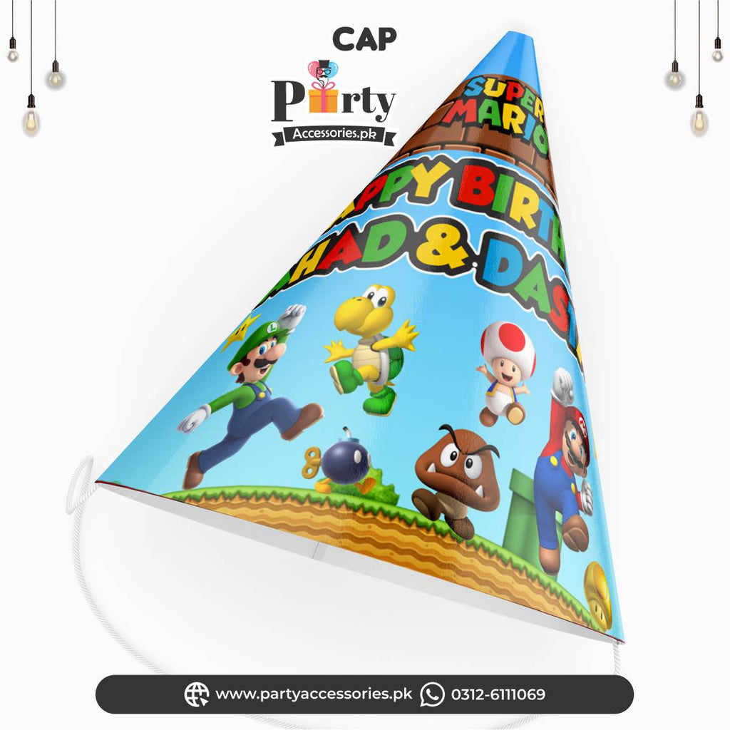 Super Mario theme Customized Cone shape caps (Pack of 6 pcs)