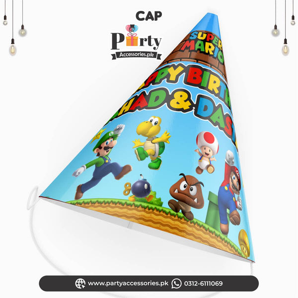 Super Mario Theme Customized Cone Shape Caps for Birthday Celebration 