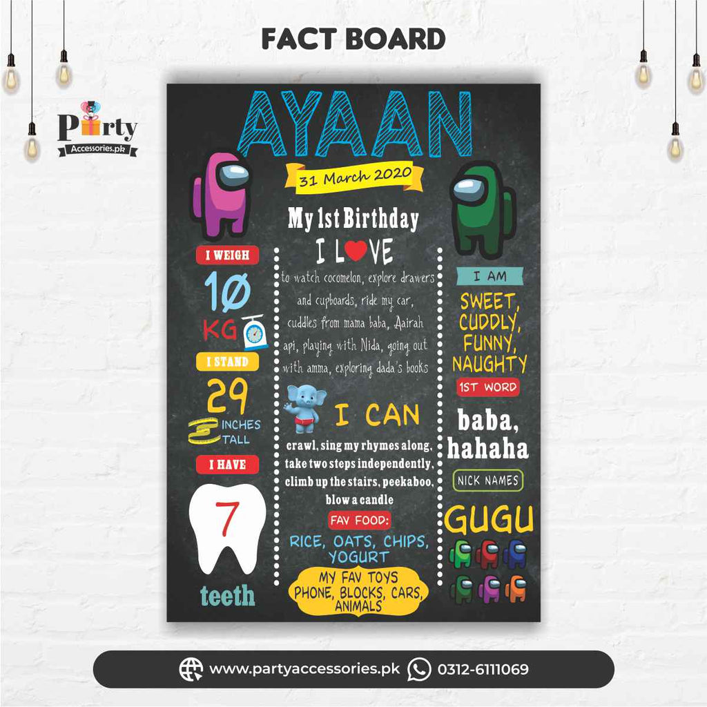 Customized Among Us theme first birthday Fact board / Milestone Board 