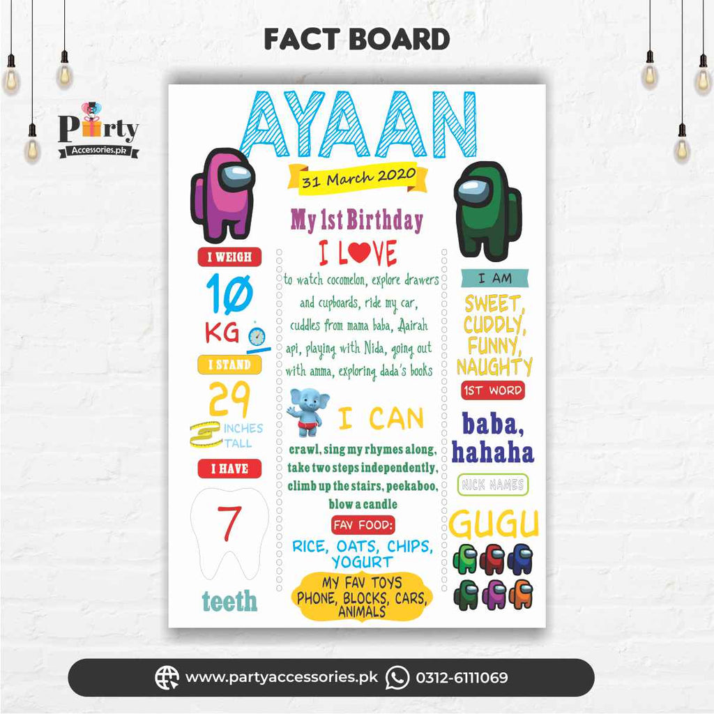 Among Us theme Customized  first birthday Fact board 