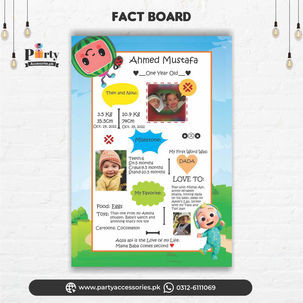 Cocomelon theme wall decoration Fact board / Milestone Board Premium