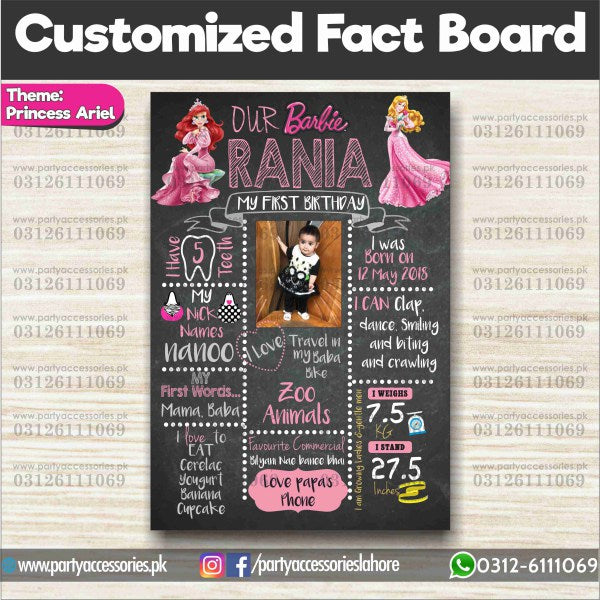 Princess theme Customized Milestone Board for Child's first birthday 