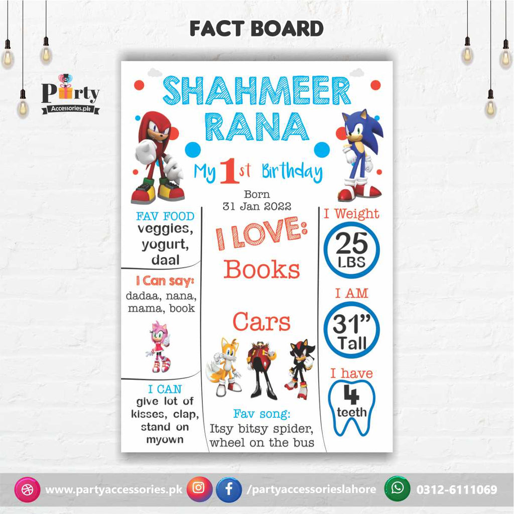 Sonic theme Customized Fact board / Milestone Board / Chalkboard