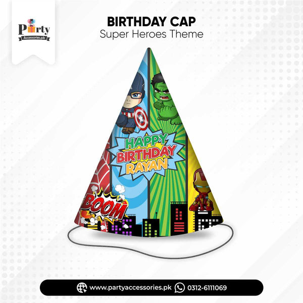 Party Cone shape caps in Superheros theme birthday party