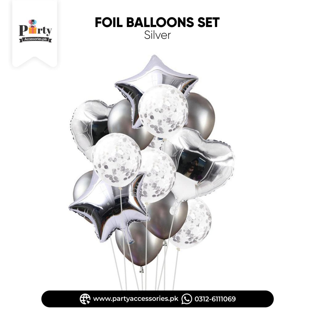 Multi confetti balloons set blue 14 pcs | star balloons latex balloons heart foil balloons