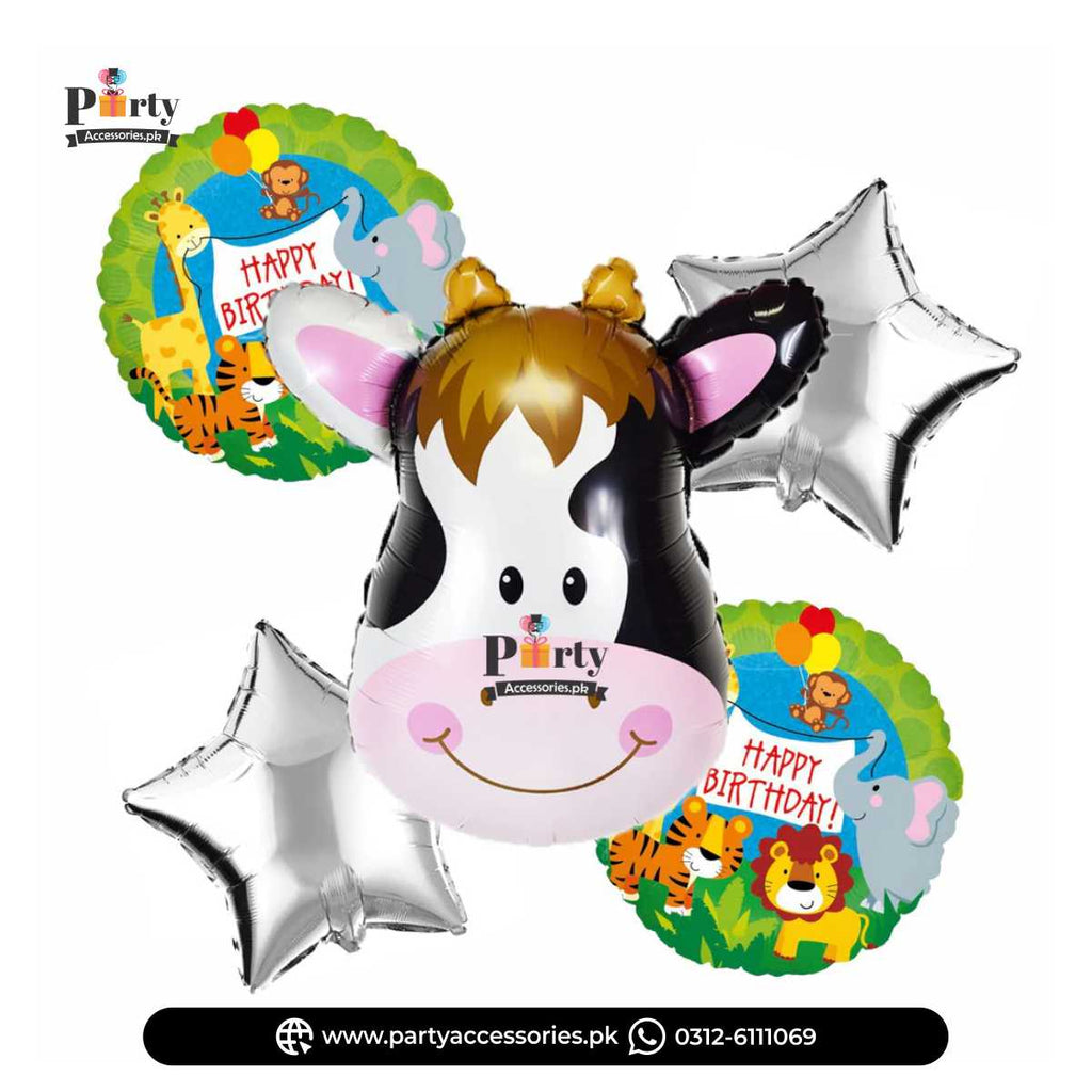 Jungle Safari Theme Cow Shape Exclusive Foil Balloons Set