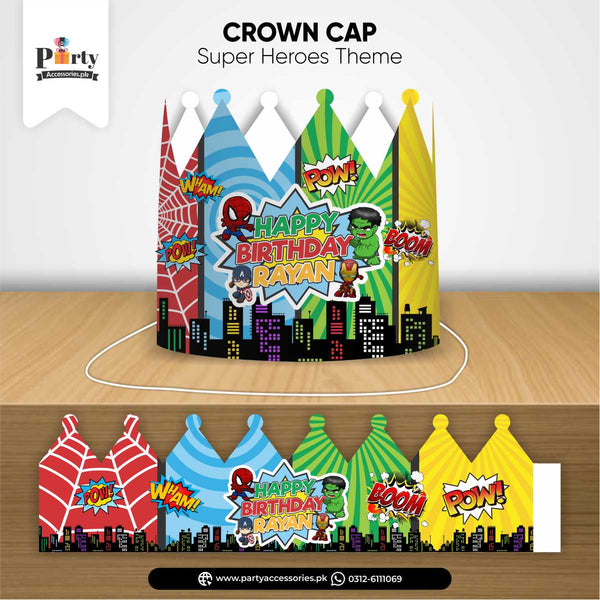 Superhero Avengers theme customized crown cap for birthday celebration 