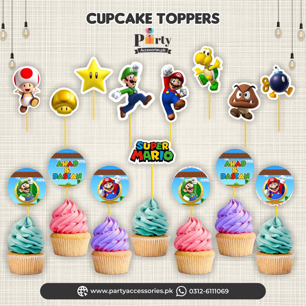 Super Mario theme birthday cupcake toppers set
