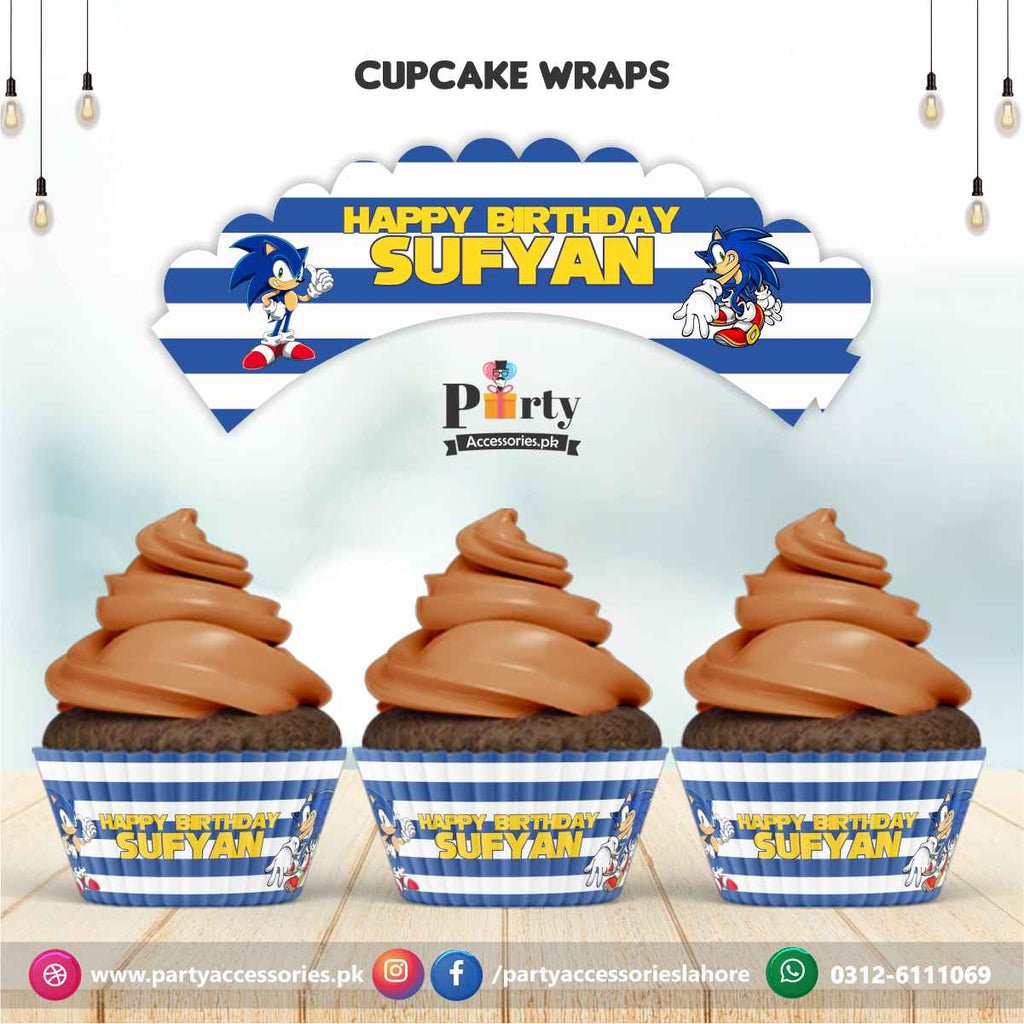 Customized Sonic theme Cupcake wraps 