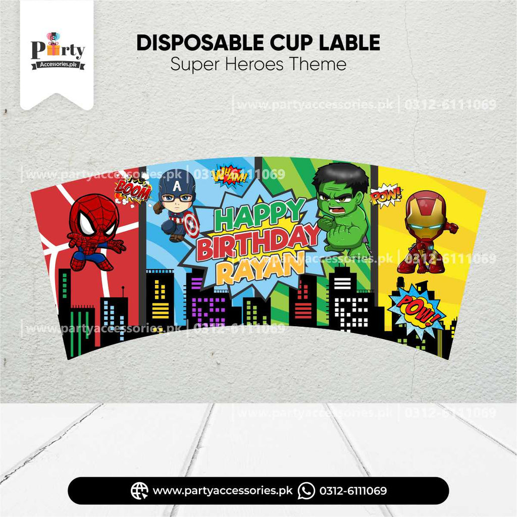 superheroes theme customized cups labels 
