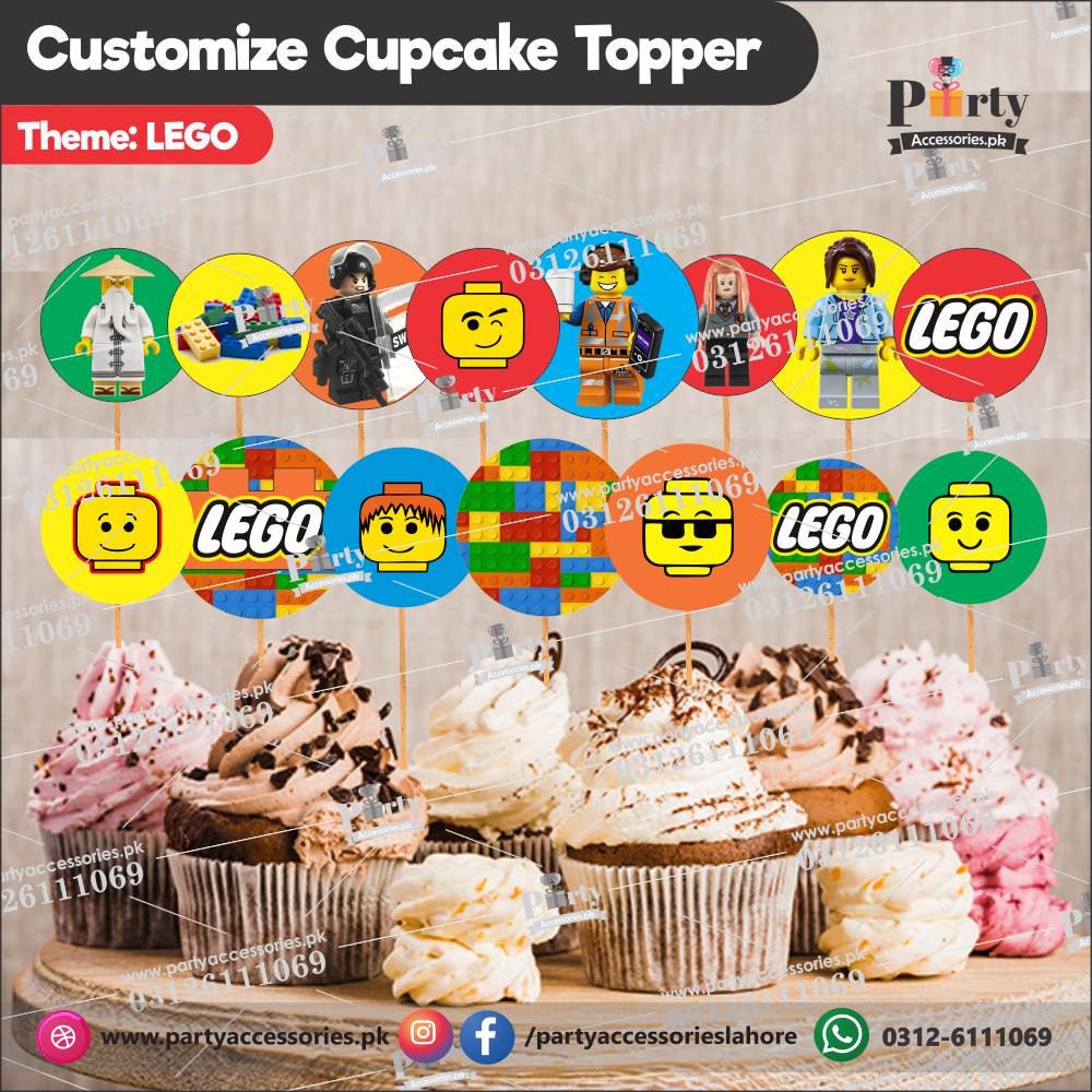 Lego theme birthday cupcake toppers set of 15 in round