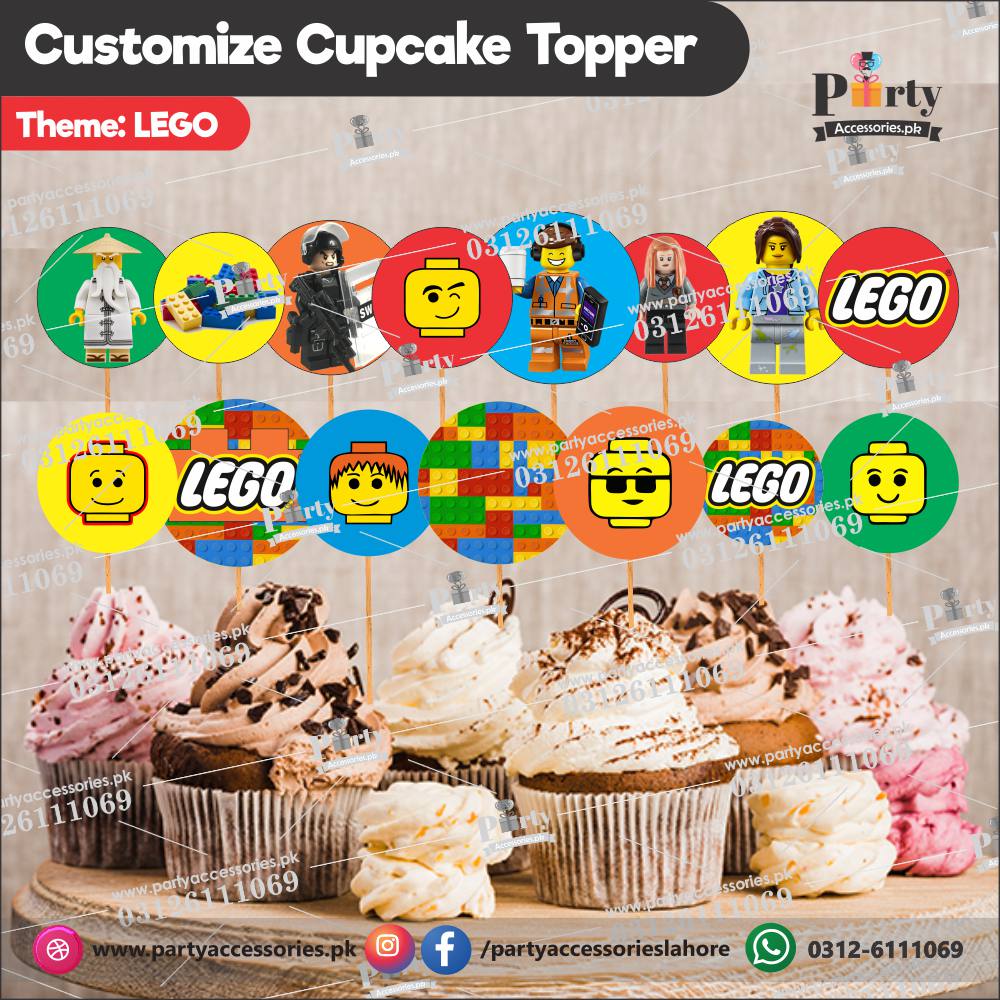 Round shape cupcake topper in lego theme for birthday party cupcake decoration 