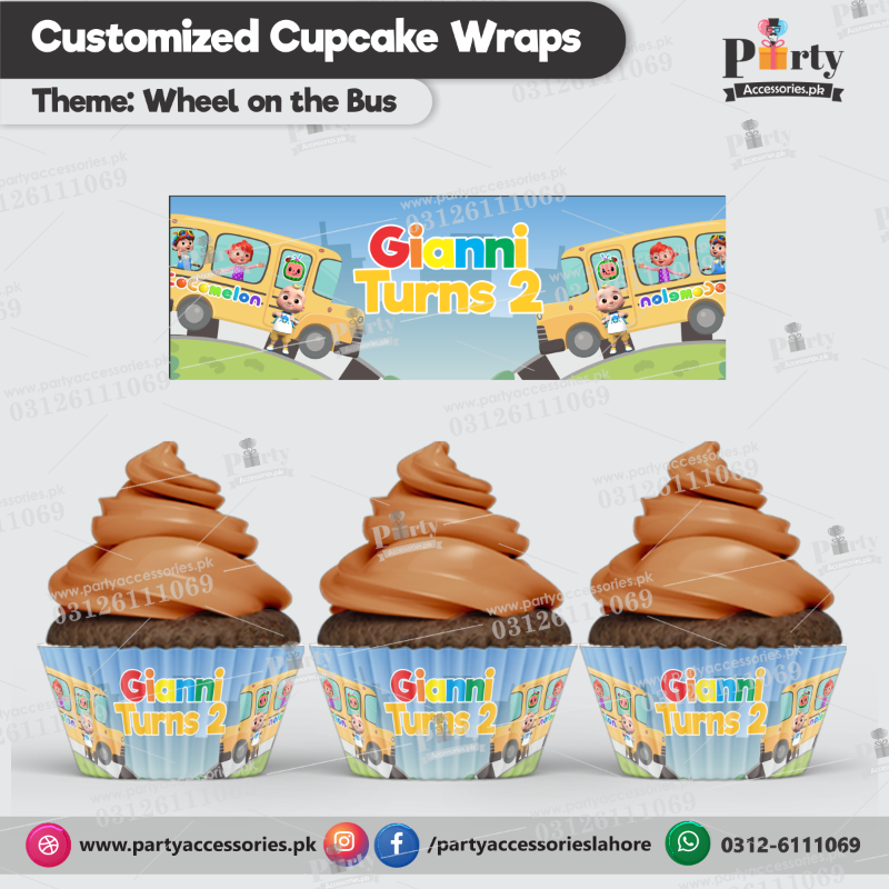 Wheels on the Bus theme Cupcake wraps (8 pcs)