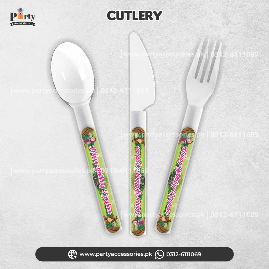 Disposable cutlery set in Masha and the bear theme for tableware