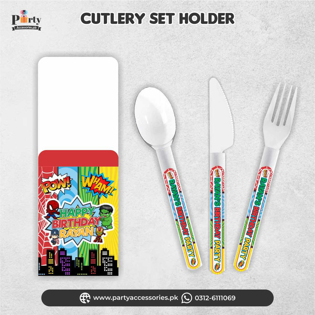 SUPER HEROES THEME CUSTOMIZED cutlery set with holders 
