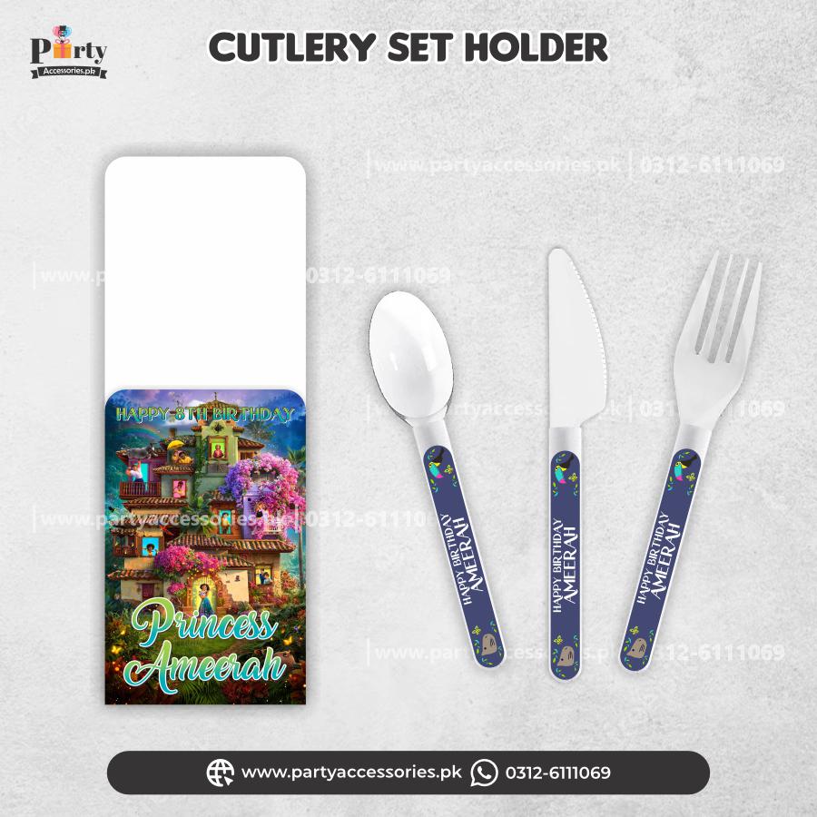 encanto theme birthday party customized cutlery set with holder 