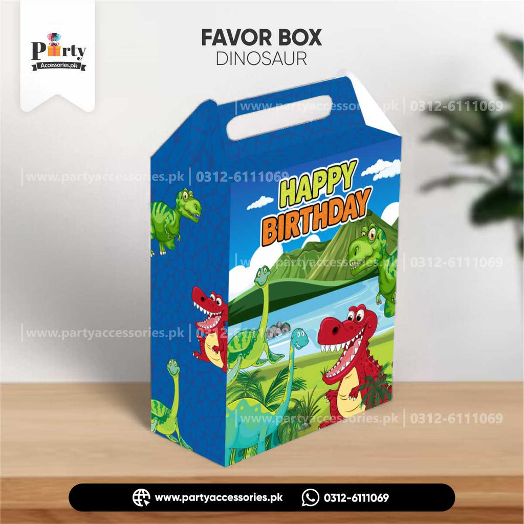 Favor / Goody Boxes with handle in Customized Dinosaur theme  