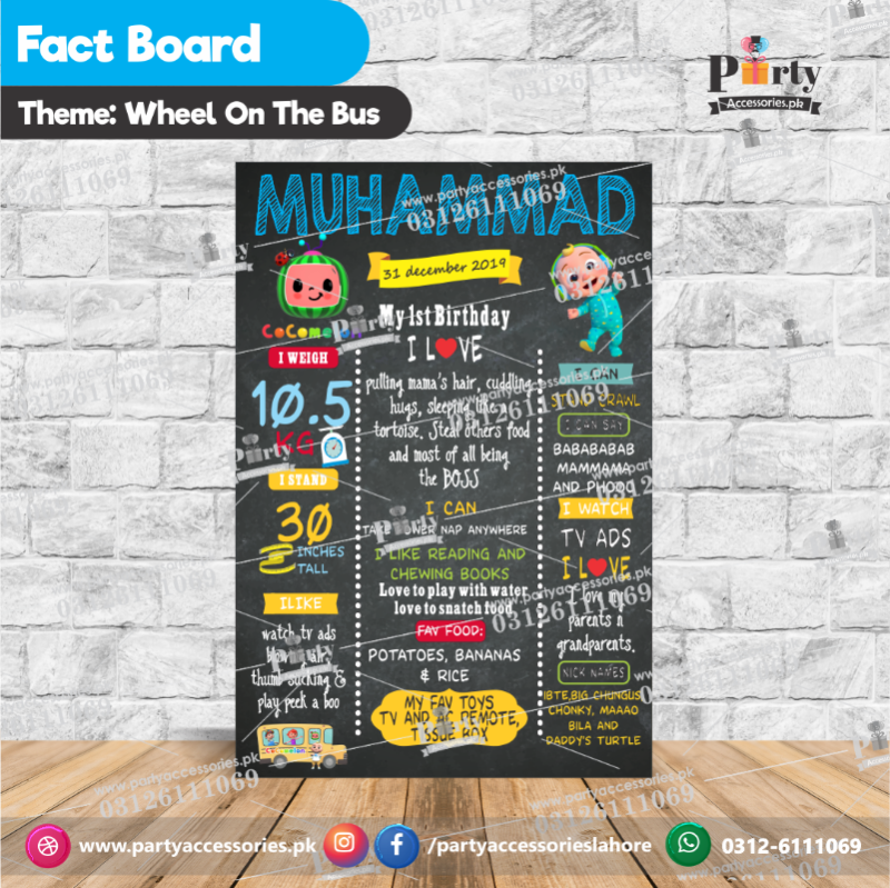 Customized Wheels on the Bus theme Fact board / Milestone Board / Chalkboard