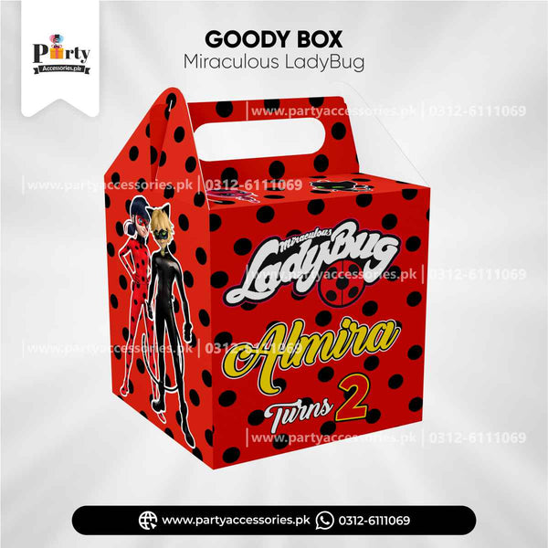 Miraculous Ladybug theme goody boxes with handles for party decoration