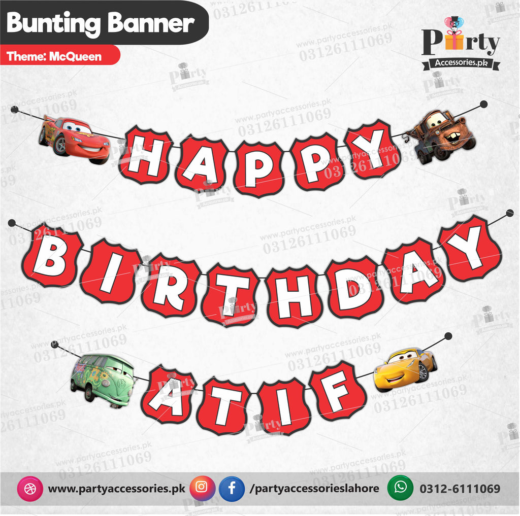 McQueen theme Customized Birthday Bunting Banner with Name 