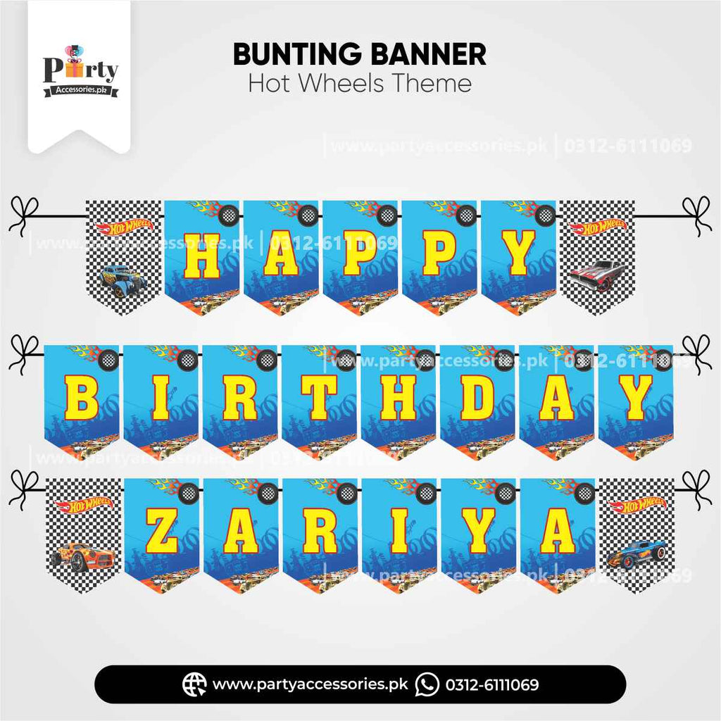 Hot Wheels Theme Customized Name Birthday Bunting Banner for Wall Decoration