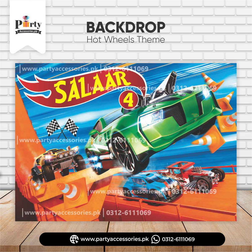 Customized Backdrop for Birthday Party Wall Decorations in Hot Wheels Theme 