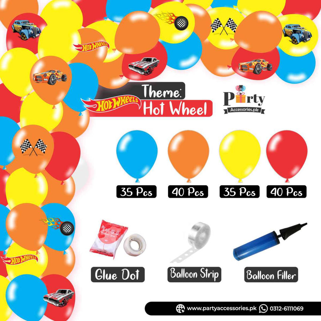 Hot Wheels Colors Theme Balloon Arch Set Garland Kit 150 Balloons with Stickers for Birthday Decoration