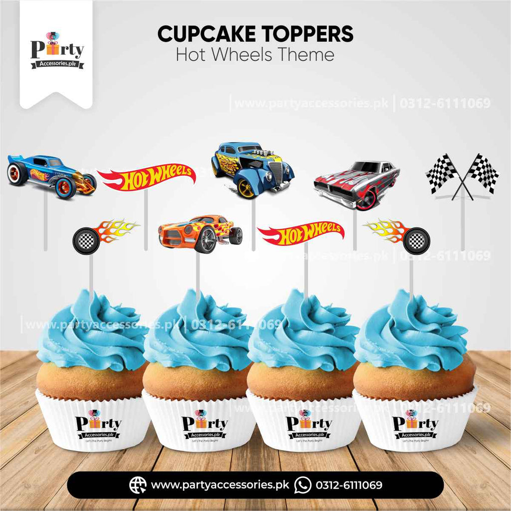 Hot Wheels Theme Cupcake Toppers for Birthday Party Decorations