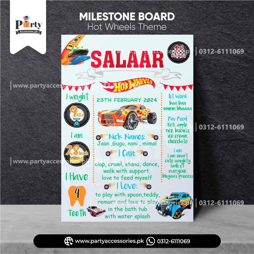 Customized Birthday Fact Board / Milestone Board for Wall Decoration in Hot Wheels Theme