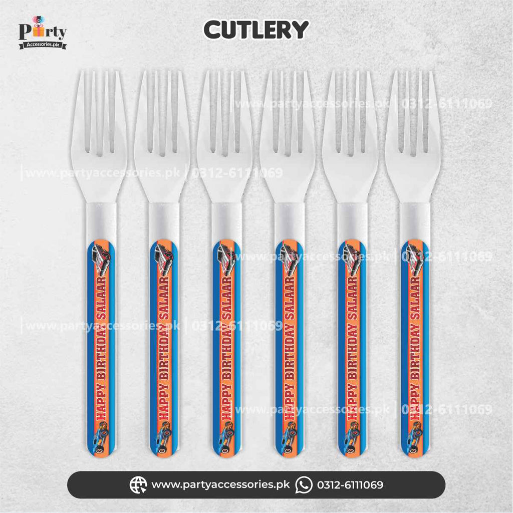 Customized Disposible Forks for Birthday Party Table Decorations in Hot Wheels Theme 