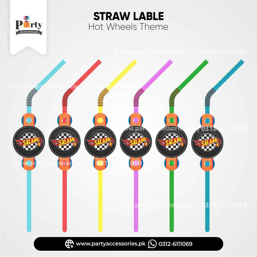 Hot Wheels Theme Straws with Custom Labels for Party Drink Supplies