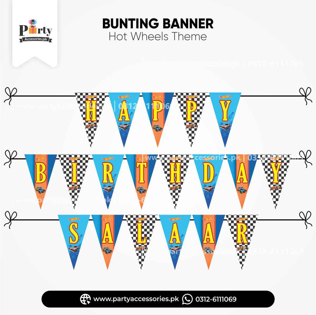 Hot Wheels Theme Customized V-Shaped Bunting Banner for Birthday Wall Decorations